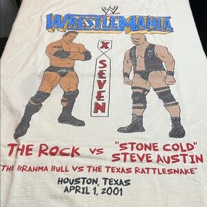 WWE WrestleMania White Tee with Blue and Red Graphics